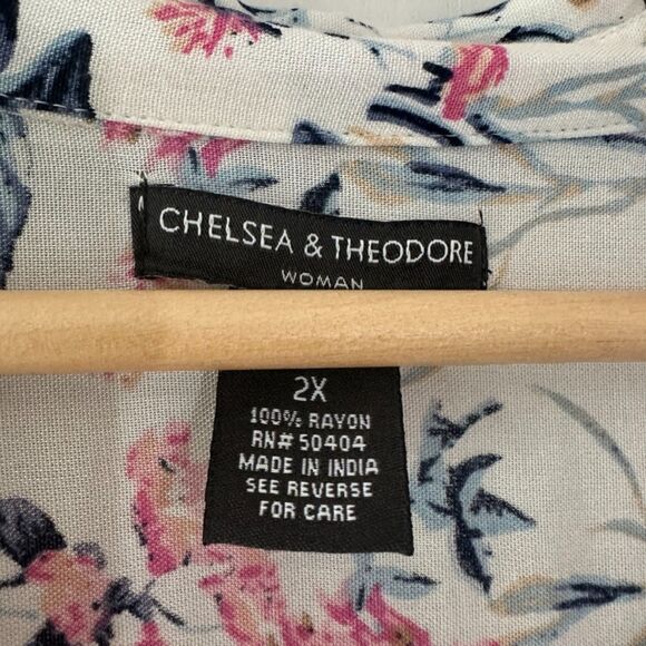 Chelsea & Theodore Womens Plus Floral High Low Hem Button Down Tiered Top 2X - Picture 6 of 10